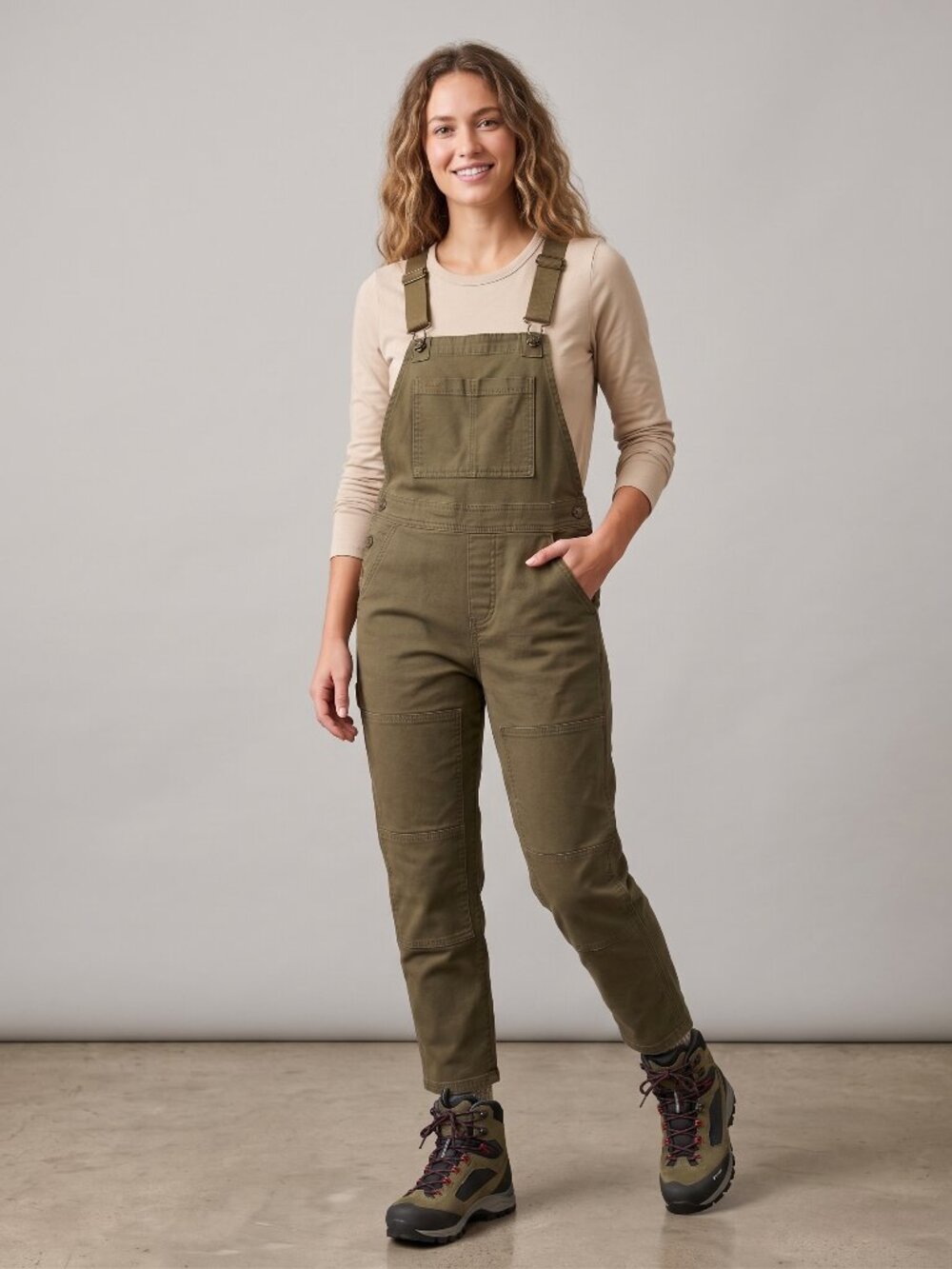 REI Co-op Trailsmith Overalls Womens Size 8 Army Green Canvas Utility Pants